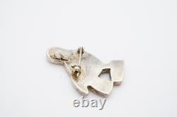 Vintage Native American Zuni Mother Of Pearl Owl Brooch Pin Ed & Pablita Quam