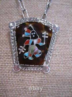 Vintage Native American Zuni Pin Pendant Apache Dancer on Faux Tortoise Shell