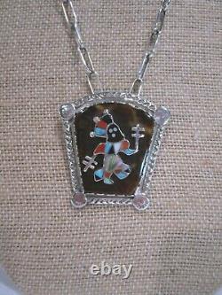 Vintage Native American Zuni Pin Pendant Apache Dancer on Faux Tortoise Shell