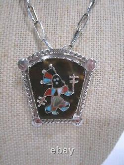 Vintage Native American Zuni Pin Pendant Apache Dancer on Faux Tortoise Shell