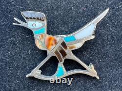 Vintage Native American Zuni Roadrunner Sterling Silver Bird Pin Brooch 2