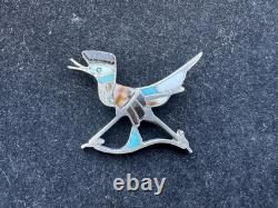 Vintage Native American Zuni Roadrunner Sterling Silver Bird Pin Brooch 2