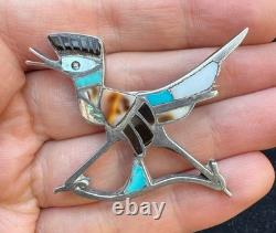 Vintage Native American Zuni Roadrunner Sterling Silver Bird Pin Brooch 2