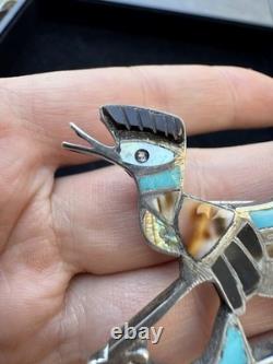 Vintage Native American Zuni Roadrunner Sterling Silver Bird Pin Brooch 2