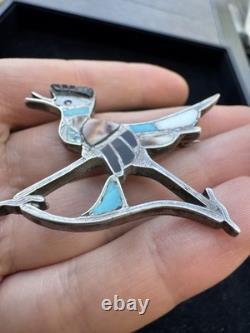 Vintage Native American Zuni Roadrunner Sterling Silver Bird Pin Brooch 2