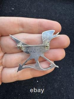 Vintage Native American Zuni Roadrunner Sterling Silver Bird Pin Brooch 2