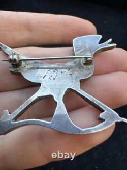 Vintage Native American Zuni Roadrunner Sterling Silver Bird Pin Brooch 2