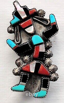 Vintage Native American Zuni Silver & Natural Stones Dancer Pin Brooch