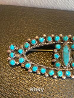 Vintage Native American Zuni Snake Eye Brooch Pin Turquoise, Sterling, 38-Stone