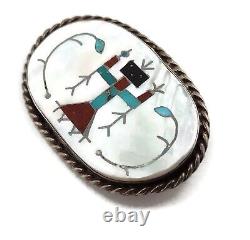 Vintage Native American Zuni Sterling Silver 925 Inlaid Yei Kachina Pin Brooch