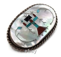 Vintage Native American Zuni Sterling Silver 925 Inlaid Yei Kachina Pin Brooch