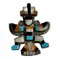 Vintage Native American Zuni Sterling Silver Inlay Knifewing Pin