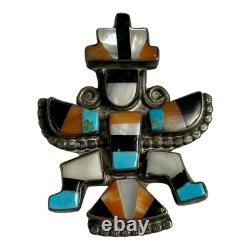 Vintage Native American Zuni Sterling Silver Inlay Knifewing Pin