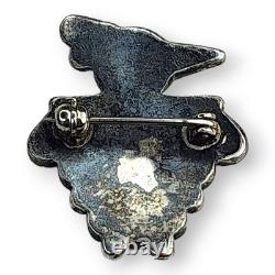 Vintage Native American Zuni Sterling Silver Inlay Turquoise Bird Brooch Pin