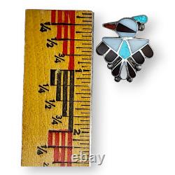 Vintage Native American Zuni Sterling Silver Inlay Turquoise Bird Brooch Pin