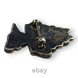 Vintage Native American Zuni Sterling Silver Inlay Turquoise Bird Brooch Pin