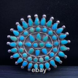 Vintage Native American Zuni Sterling Silver Turquoise Petit Point Pin Brooch 2