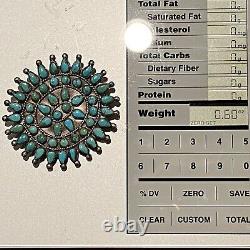Vintage Native American Zuni Sterling Silver Turquoise Petit Point Pin Brooch 2
