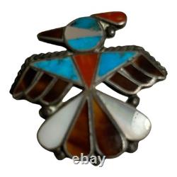 Vintage Native American Zuni Sterling Silver inlay Thunderbird Pin