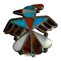 Vintage Native American Zuni Sterling Silver inlay Thunderbird Pin