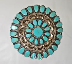 Vintage Native American Zuni Turquoise Cluster Pin/Brooch or Pendant Signed DLW