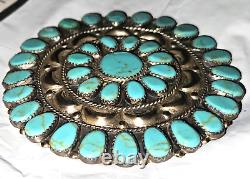 Vintage Native American Zuni Turquoise Cluster Pin/Brooch or Pendant Signed DLW