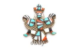 Vintage Native American Zuni Turquoise Knifewing Brooch Pin H E Cellicion