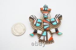 Vintage Native American Zuni Turquoise Knifewing Brooch Pin H E Cellicion