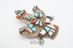 Vintage Native American Zuni Turquoise Knifewing Brooch Pin H E Cellicion