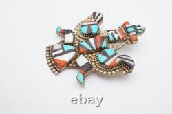 Vintage Native American Zuni Turquoise Knifewing Brooch Pin H E Cellicion