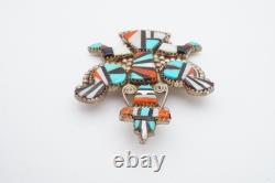 Vintage Native American Zuni Turquoise Knifewing Brooch Pin H E Cellicion