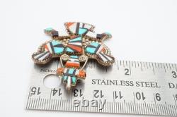 Vintage Native American Zuni Turquoise Knifewing Brooch Pin H E Cellicion