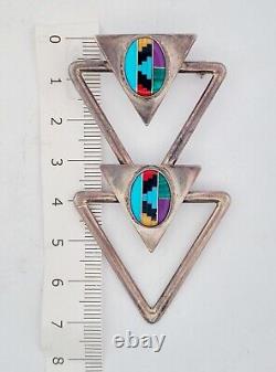 Vintage Native American, Zuni signed AIS Multi Gem Inlay Pendant Brooch 72mm