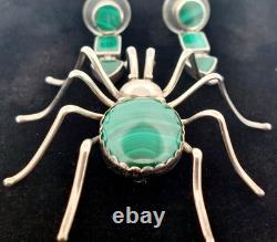 Vintage Native American by Evelyn Spencer, Navajo Sterling Malachite Set Spider