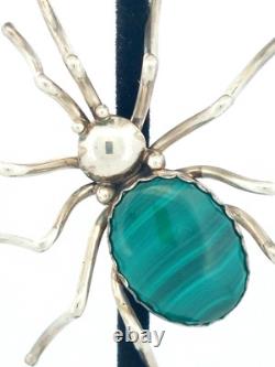 Vintage Native American by Evelyn Spencer, Navajo Sterling Malachite Set Spider