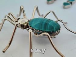 Vintage Native American by Evelyn Spencer, Navajo Sterling Malachite Set Spider