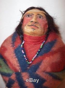 Vintage Native American doll by Mary Frances Woods, human hair, black pin eyes