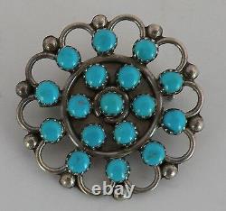 Vintage Native American, pendant & pin sterling, Turquoise cluster petite point