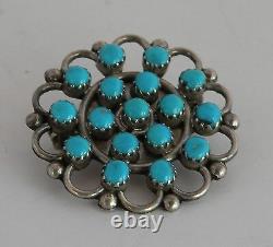 Vintage Native American, pendant & pin sterling, Turquoise cluster petite point