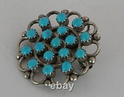 Vintage Native American, pendant & pin sterling, Turquoise cluster petite point
