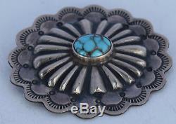 Vintage Native American sterling silver Turquoise scalloped concho pin, brooch