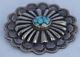 Vintage Native American Sterling Silver Turquoise Scalloped Concho Pin, Brooch