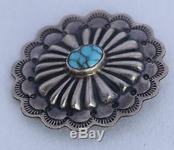 Vintage Native American sterling silver Turquoise scalloped concho pin, brooch