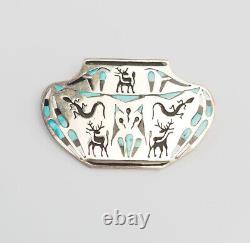 Vintage Native American turquoise 925 silver pin pendant Quintus Denise Peynetsa