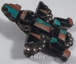 Vintage Native Indian Knifewing Man Sterling Silver Turquoise Coral Pin Brooch