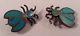 Vintage Native Indian Sterling Silver Inlay Turquoise Bug Pin Brooch Pair