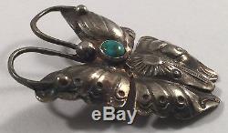 Vintage Native Indian Turquoise Sterling Silver Butterfly Pin Brooch