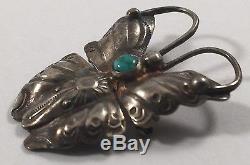 Vintage Native Indian Turquoise Sterling Silver Butterfly Pin Brooch