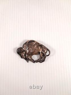 Vintage Native Solid Cast Sterling Silver Buffalo Pin Brooch 35.4 grams