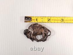 Vintage Native Solid Cast Sterling Silver Buffalo Pin Brooch 35.4 grams